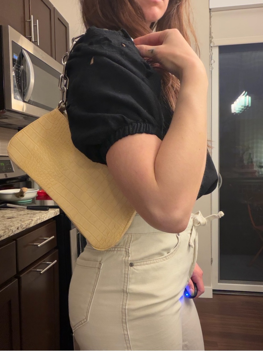 a new day Cream Croc-Embossed Shoulder Bag with Chunky Chain